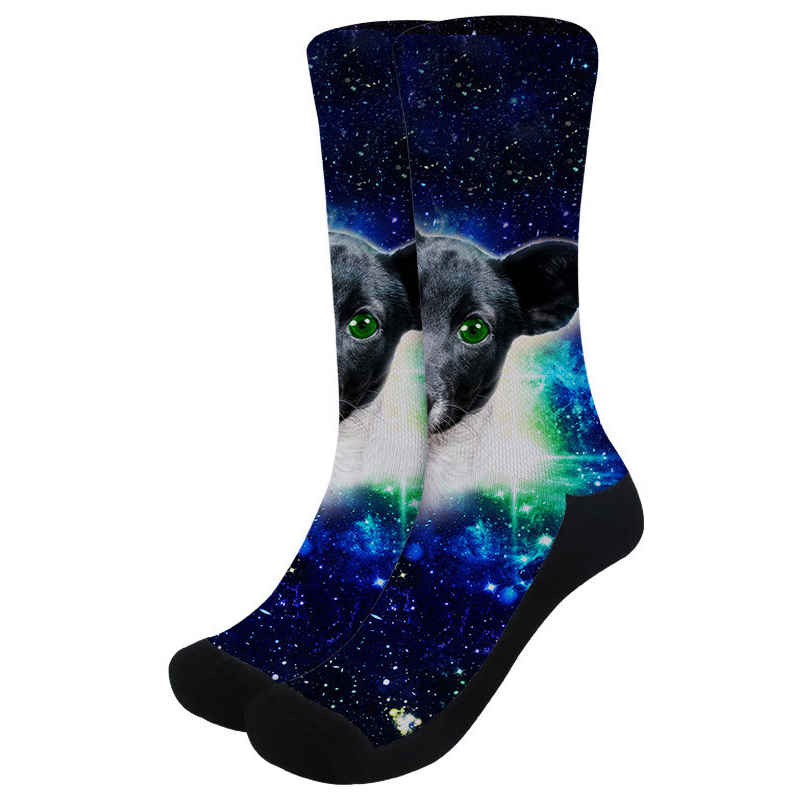 Starry Sky Animal Patterned 3D Printing Socks Personalied Dog Cat Tiger Wolf Socks